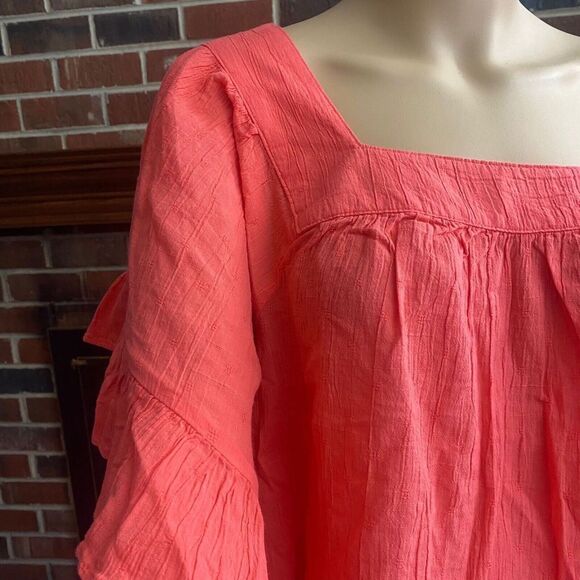 Terra & Sky Women’s‎ Plus Size 0X 14W Coral Orange Square Neck Blouse Ruffle New - Picture 8 of 16